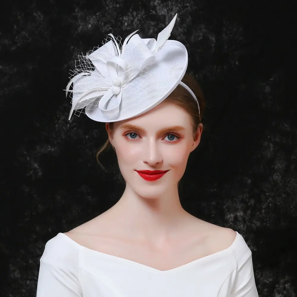 Female charming hat s Sinamay feather tea party Pillbox flower derby 250322