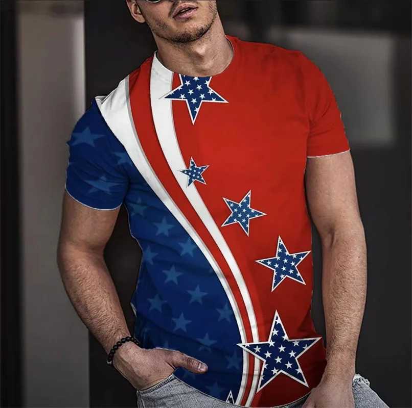 Summer T-shirt Mens Short 3D Printed Fashion Top Casual T-shirt American Flag Harajuku Sleeve Oversized T-shirt Street Clothing W250324