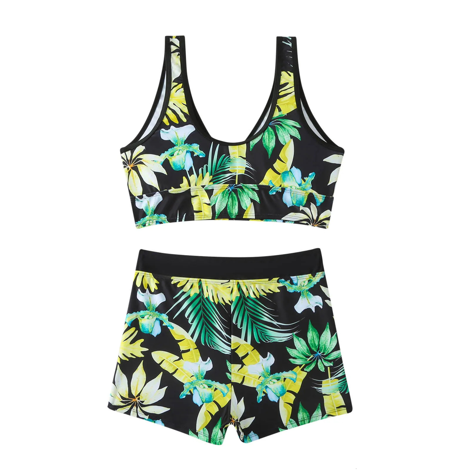 Womens high waisted printed bikini with wide shoulder straps and border push up swimsuit summer twopiece 250321