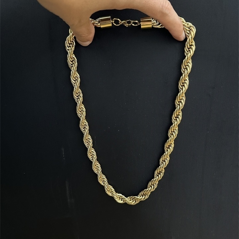 Adixyn Jewelry Gold Color Plated 12mm Wideth 60cm 70cm Length Big Rope Necklace For Men Women Guaantee Hiphop Chain 250324
