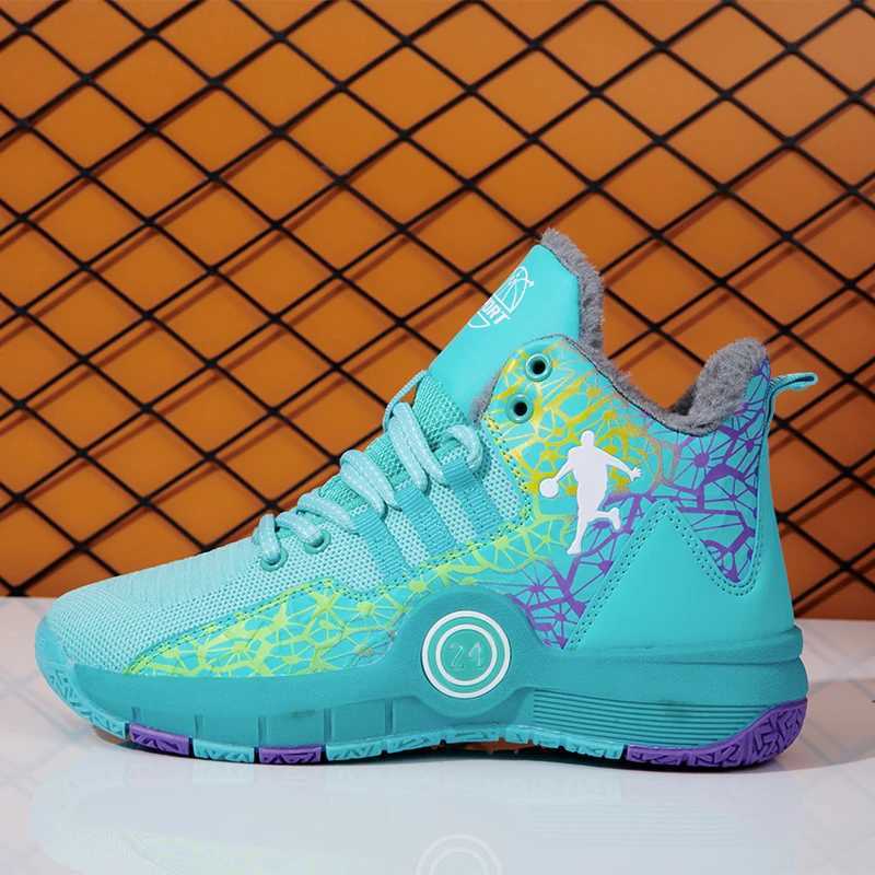 Winter childrens basketball shoes boys thick warm snow boots girls non slip outdoor casual childrens wear-resistant sports shoes W250324