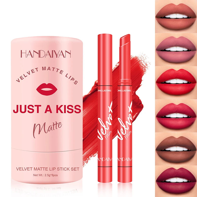 8 Colors Velvet Matte Lip Stick Set Just A Kiss Lipstick Long Lating Waterproof Non-stick Cup Lipgloss Red Lips Lip Liner Makeup 250324
