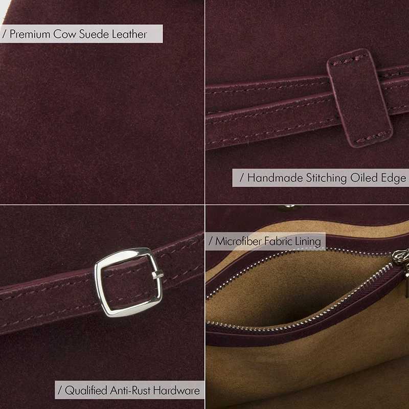 Donna in Natural Suede Burgundy handbag large capacity Chamois top handle handbag suitable for womens work with detachable shoulder straps Z250324