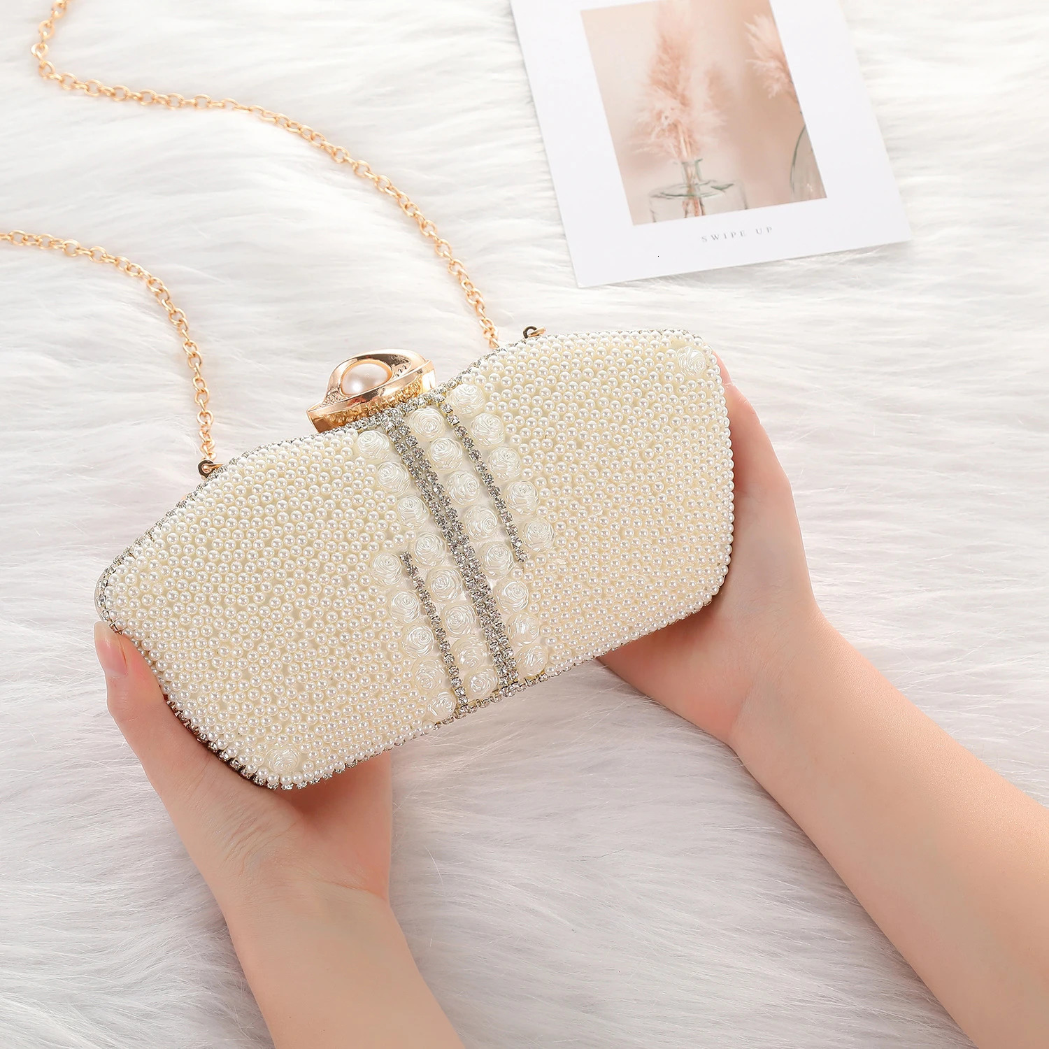 Water Diamond Night Bag Chain Clutch Bag Set Diamond Pearl Single Shoulder Used for Wedding Party Dress Made of Crystal 250320