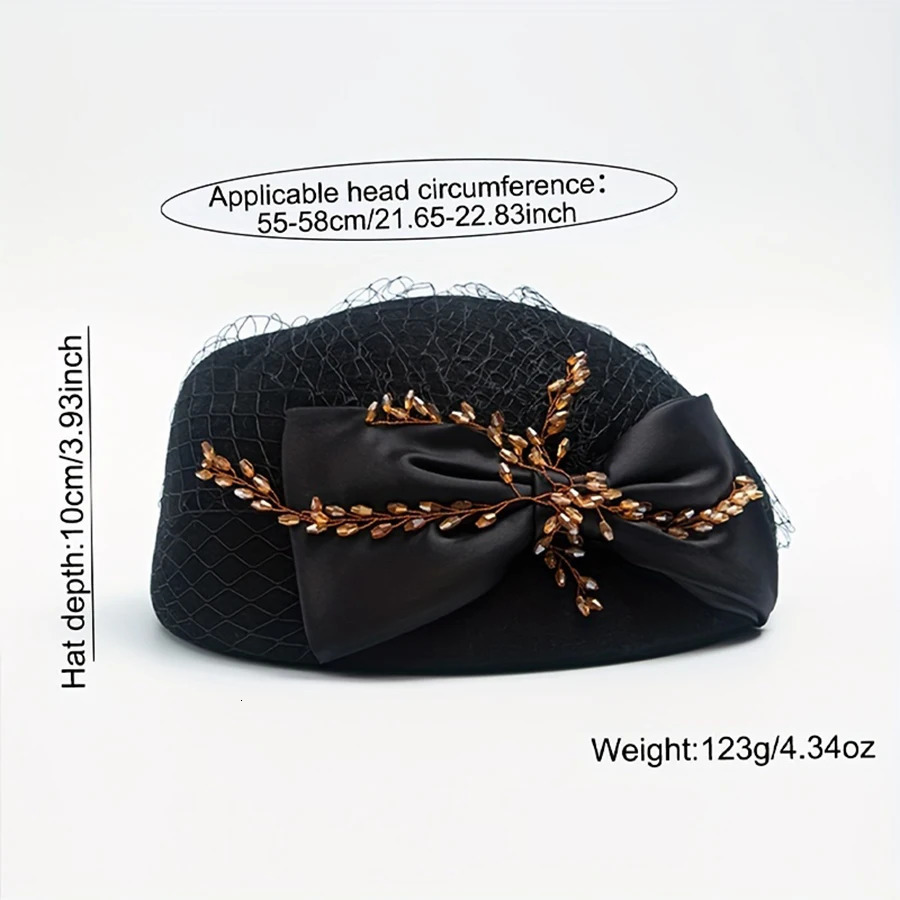 Womens temperament mesh top hat wool felt hat British retro hat fashionable bow beret hat 250322