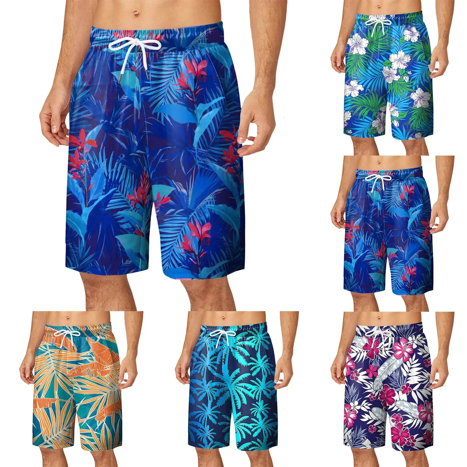 Hawaii Vacation Beach Shorts For Men 3d Printed Flower Casual Short Pants Board Elastic Bandage Swimsuit Swim Trunks 250321