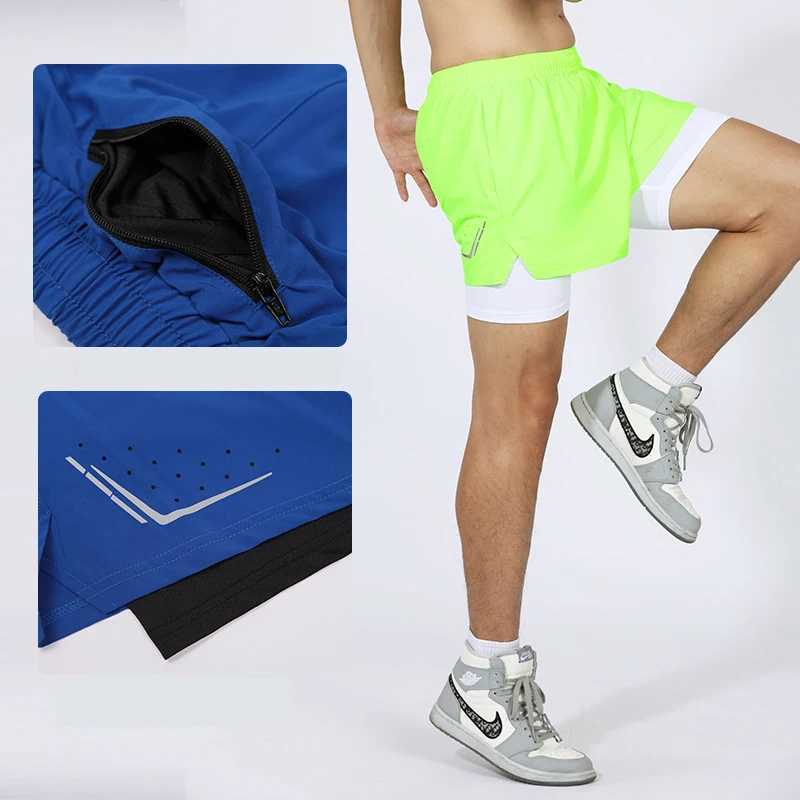 (XS-3XL) Mens Breathable Sports Shorts Marathon Running Loose Fitness Athlete Quick Drying Double Layer Fitness Shorts with Pockets W250324