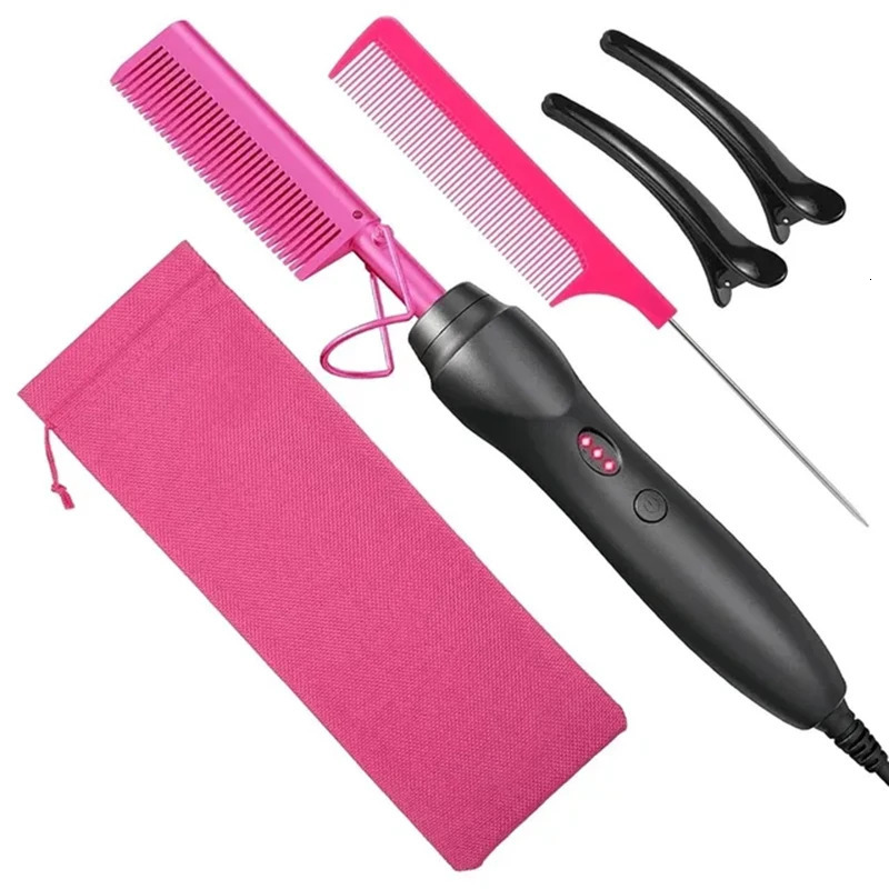 Portable Ceramic Hair Curler Electric Heating Comb Hair Straightener Curler Wet Dry Hair Straightening Hair Styling Tool 250324