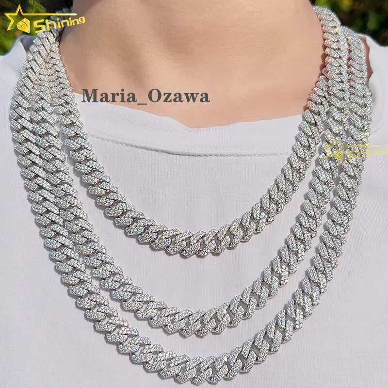 Shining Ice Out Hip Hop Necklace 10Mm Width Sterg Sier VVS Moissanite Miami Cuban K Chain