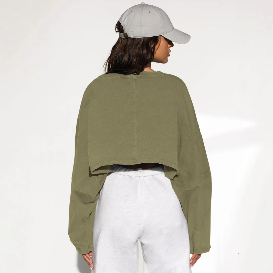 fashion Crop Round Neck Sweatshirt Women s Short Sports Base T Shirt Knitted Sweater Long Sleeved Top knockoff