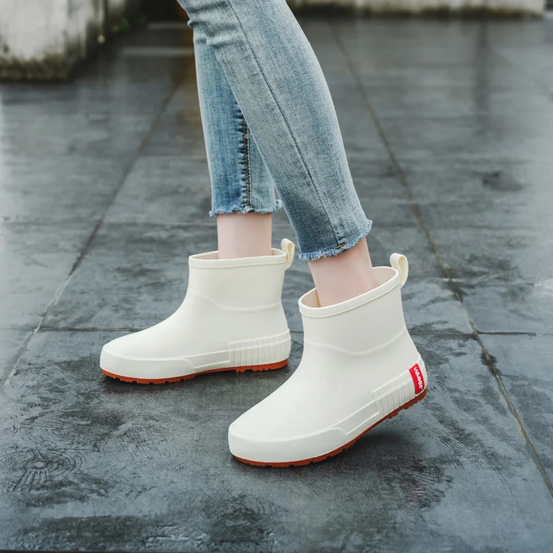 1 pair of white womens low top rain boots anti slip and waterproof short tube water shoes lightweight wearresistant 250317