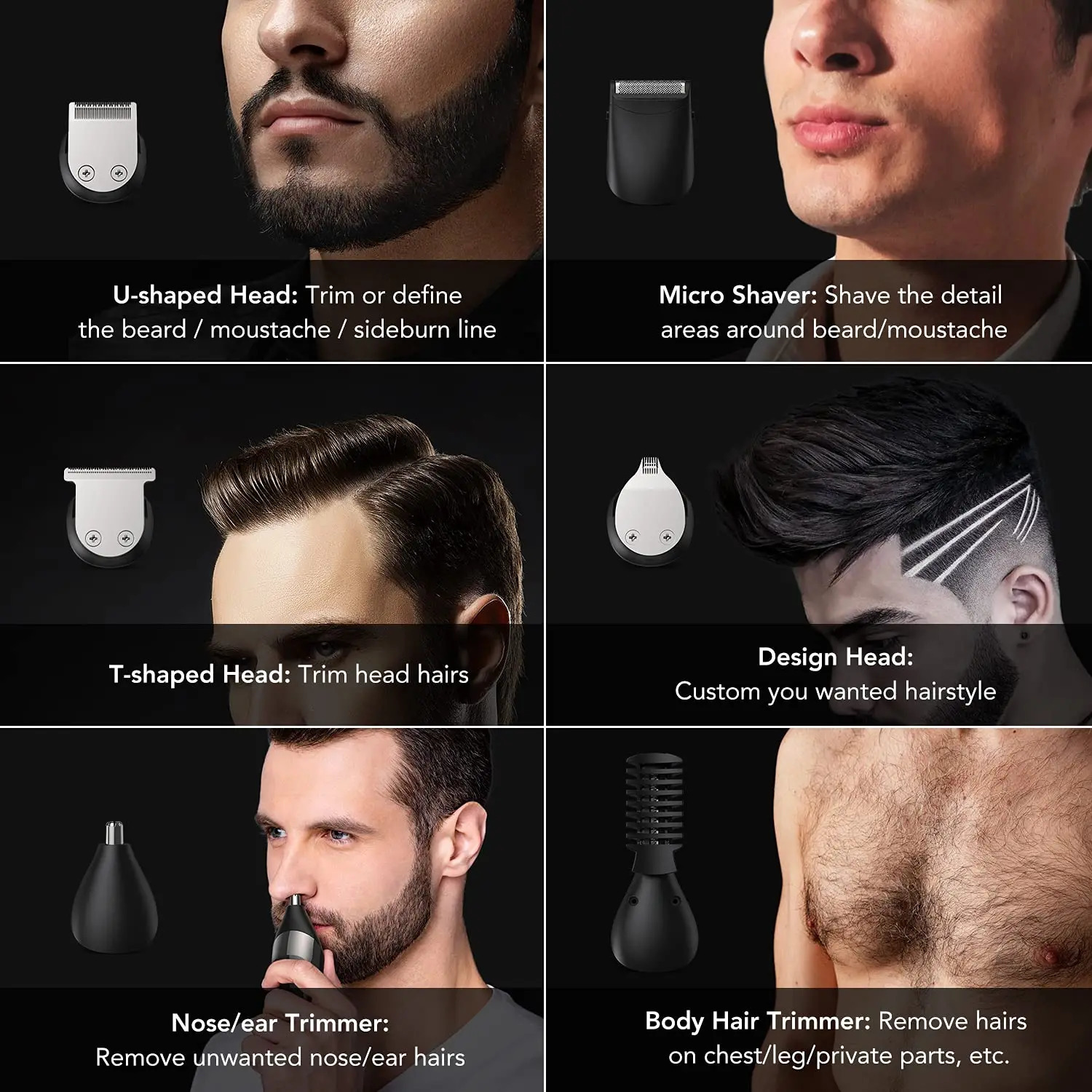 Surker 6 In 1 Multifunctional Hair Electric Trimmer Mens Facial Body Shaver Waterproof Hair Clipper USB Machine FK8788 250325