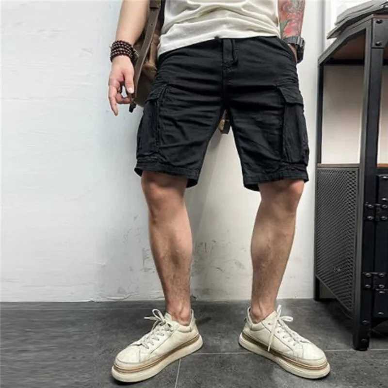 Mens Summer New Multi Pocket Cotton Cargo Shorts Mens Fashion Solid Fast Drying Running Shorts Outdoor Breathable Shorts Mens W250324