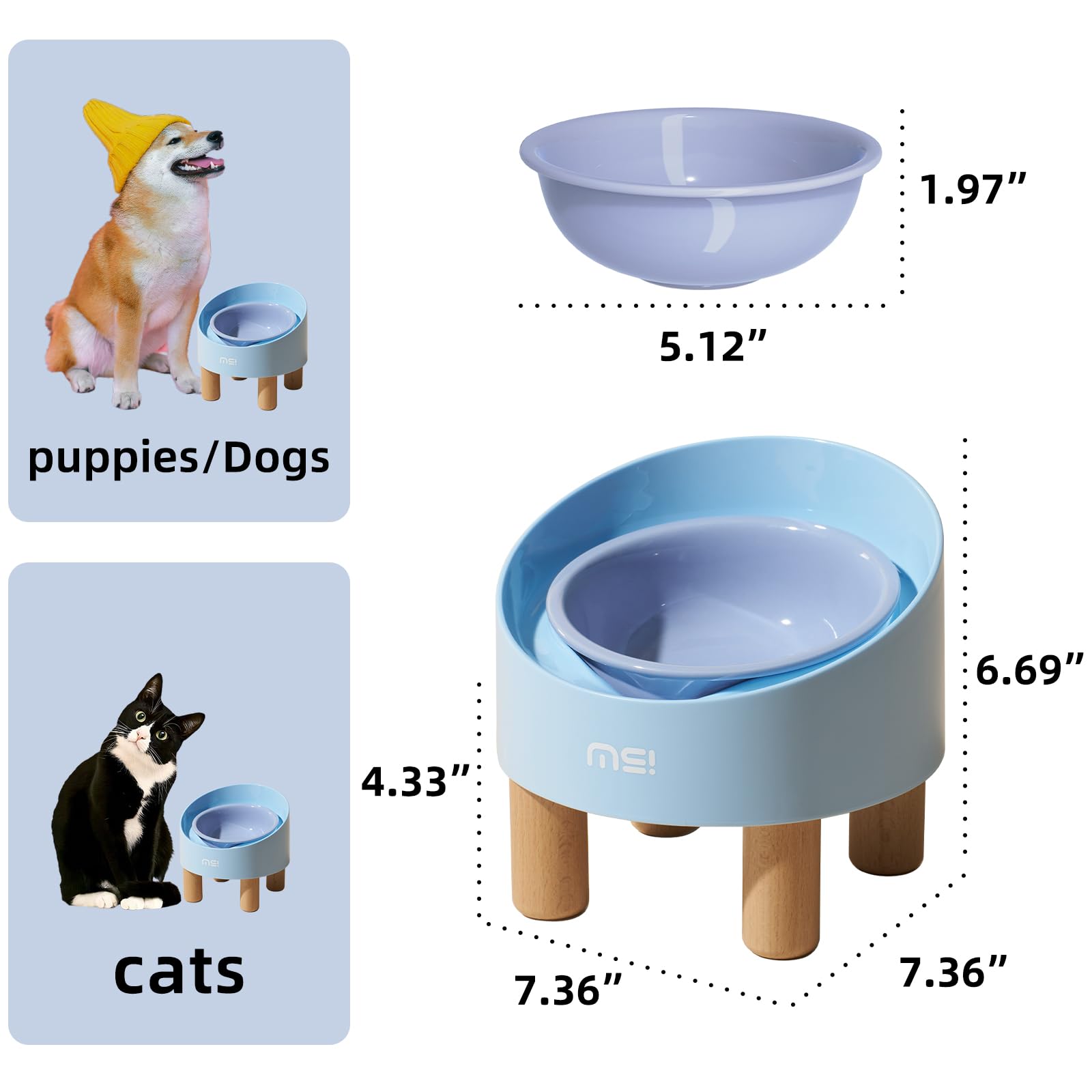Raised Pet Feeding Dish for Cats and Dogs Lead-Free Ceramic Height Increasing Bowl with Anti-Slip Base