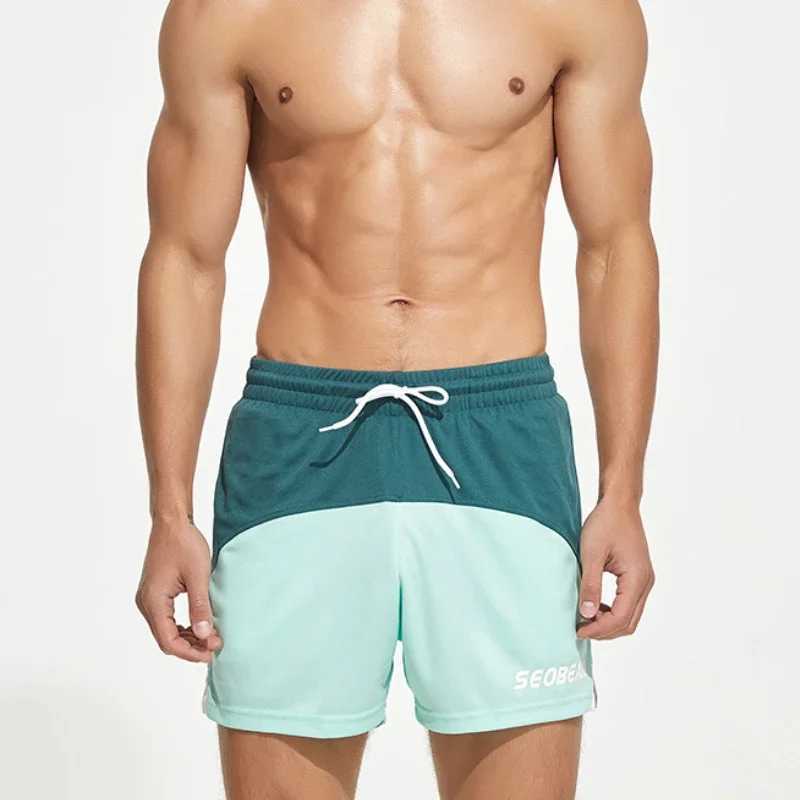 SEOBEAN Contrast Colored Mens Sports Shorts Quick drying Tennis Running Training Practice Badminton Shorts Lined Mens Sportswear W250324