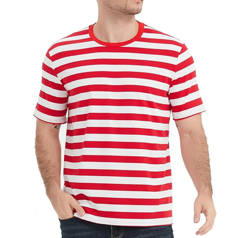 Summer Mens Clothing ONeck Top TShirt Green Holiday Polyester Red Short Sleeve Striped Black Breathable Casual Fashion 250311