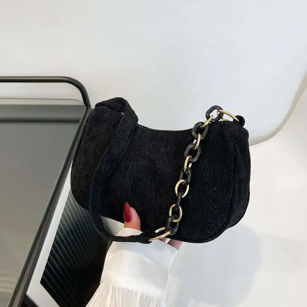 2025 New Retro Handbag Corduroy Designer Fashion Underarm Bag Casual Women's Handbag Single Shoulder Zipper Bag3