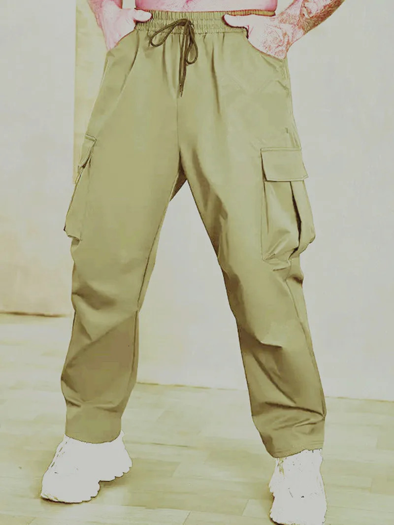 Mens workwear European and American mens loose straight casual pants pocket 250322