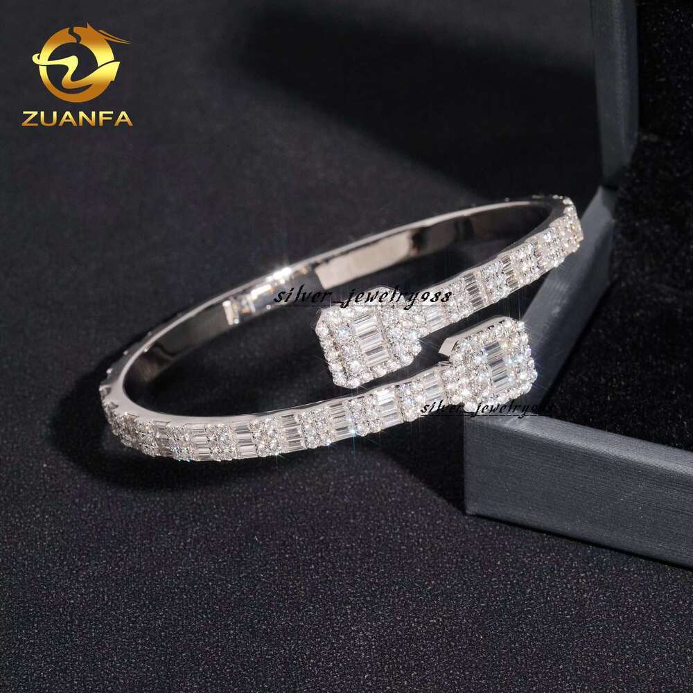Iced Out Hip Hop Jewelry Cuban Sterg Sier Vvs Moissanite Baguette Cut Dia Cuff Bangle Bracelet Men Wome