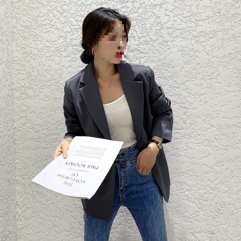 H323British Inspired Grey Women's Korean Casual Jacket - Versatile Loose Fit for Spring & Autumn Season