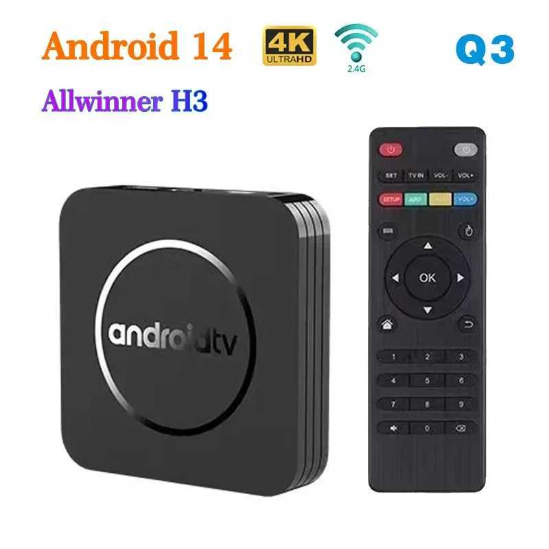 Q3 Android 14 TV Box 8K Set Top Box Allwinner H3 HD 4K 2.4G Wifi 4GB 64GB Smart Streaming Player Google Play Youtube X250325
