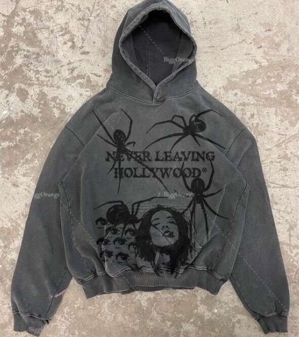 Autumn/Winter Velvet American Hoodie Pullover Y2K Sweater Gothic Spider Print gift for man