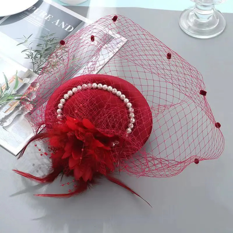 Bridal Hat Female Wedding Charm Hat Female Elegant Feather Veil Headwear 250322