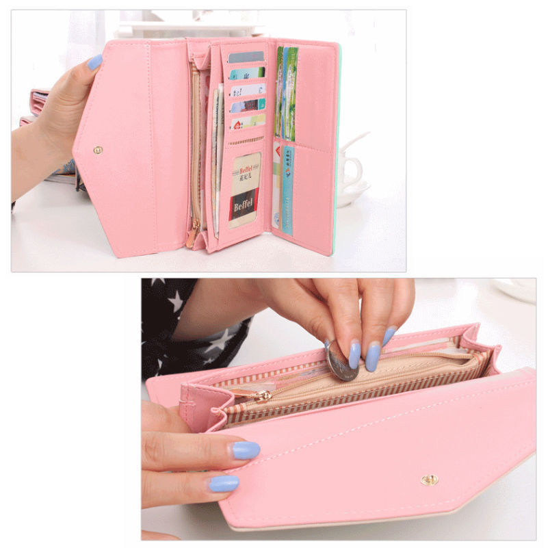 Floral Print Long Wallet For Women, Credit Card Holder, Coin Cash Phone Tri-fold Purse Envelope Handbag