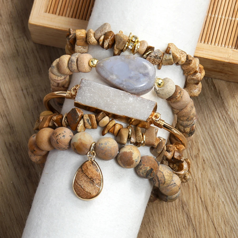 Fashion Boho er Beaded Bracelet Chip Stone 5pc Stack Bracelets Bangle Set For Women Jewelry Friends Birthday 250318