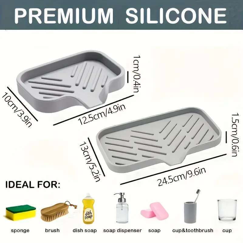 Silicone Faucet Kitchen Soap Dispenser Sponge Drain Pad Sink SplashDrying Mat Countertop Storage Tray SoapTray