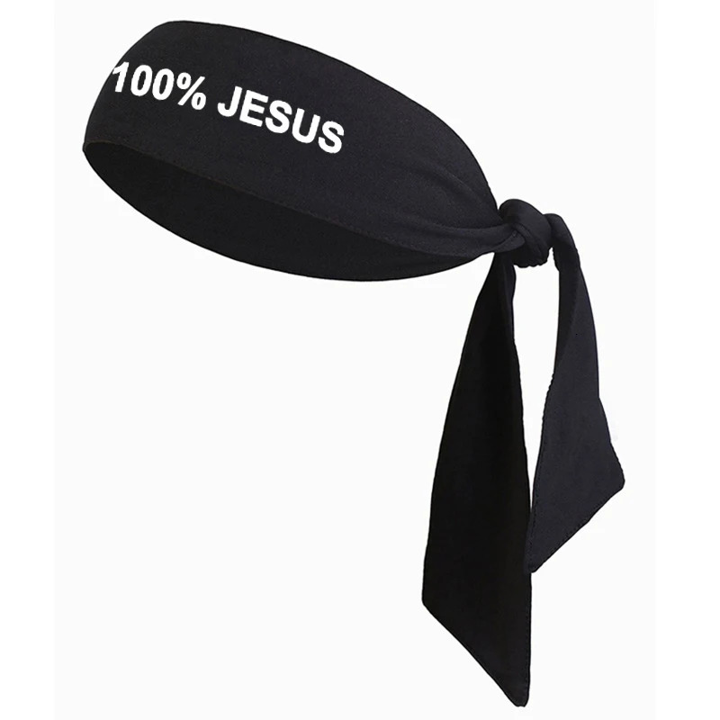 100 jesus sports head tie headband Soccer Football White Black Athletics Fitness Sweatband Bandana Stretch Sweatband Headwrap % 250324