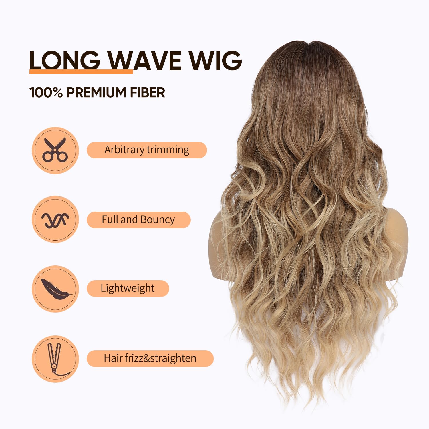 Long Ombre Blonde Wavy Wig with Bangs for White Women Dirty Blonde Natural Looking Female Wigs With Dark Roots Synthetic Fiber Hair Wig for Daily Part