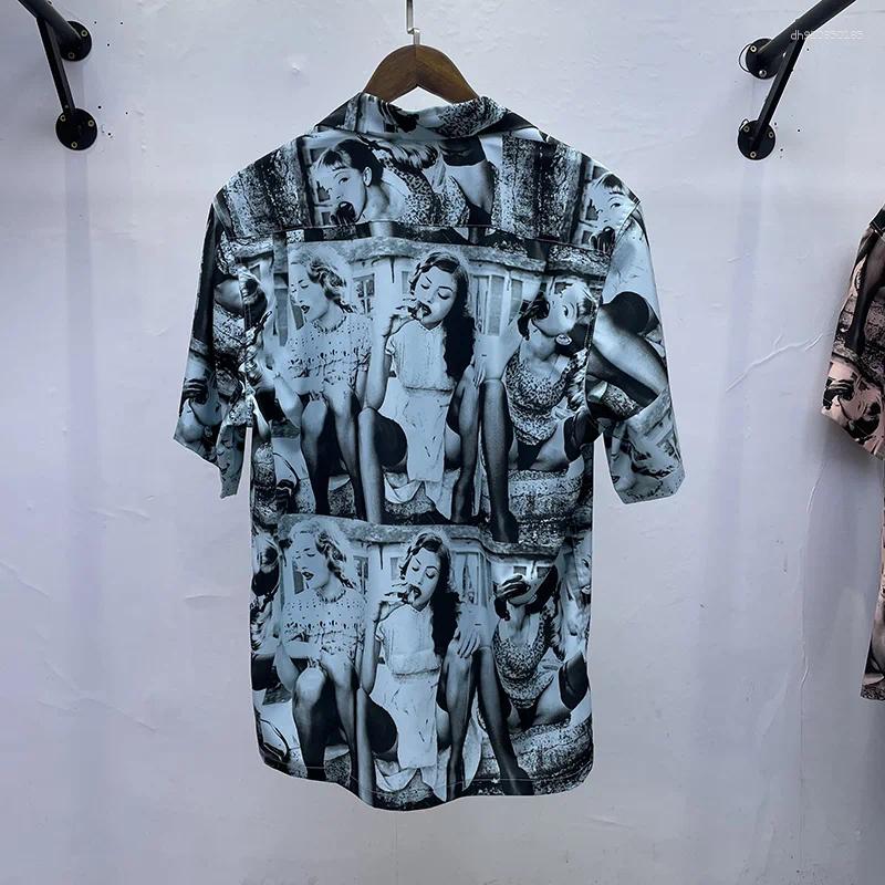 Mens Casual Shirts Pink Grey Blue 2025 Print Lapel Short Sleeve WACKO MARIA Shirt Men Woman Streetwear Fashion Summer Top