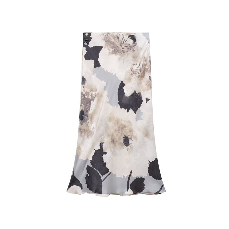 TRAFZASHEIN Spring New Silk Texture Printed Shirt Skirt Set