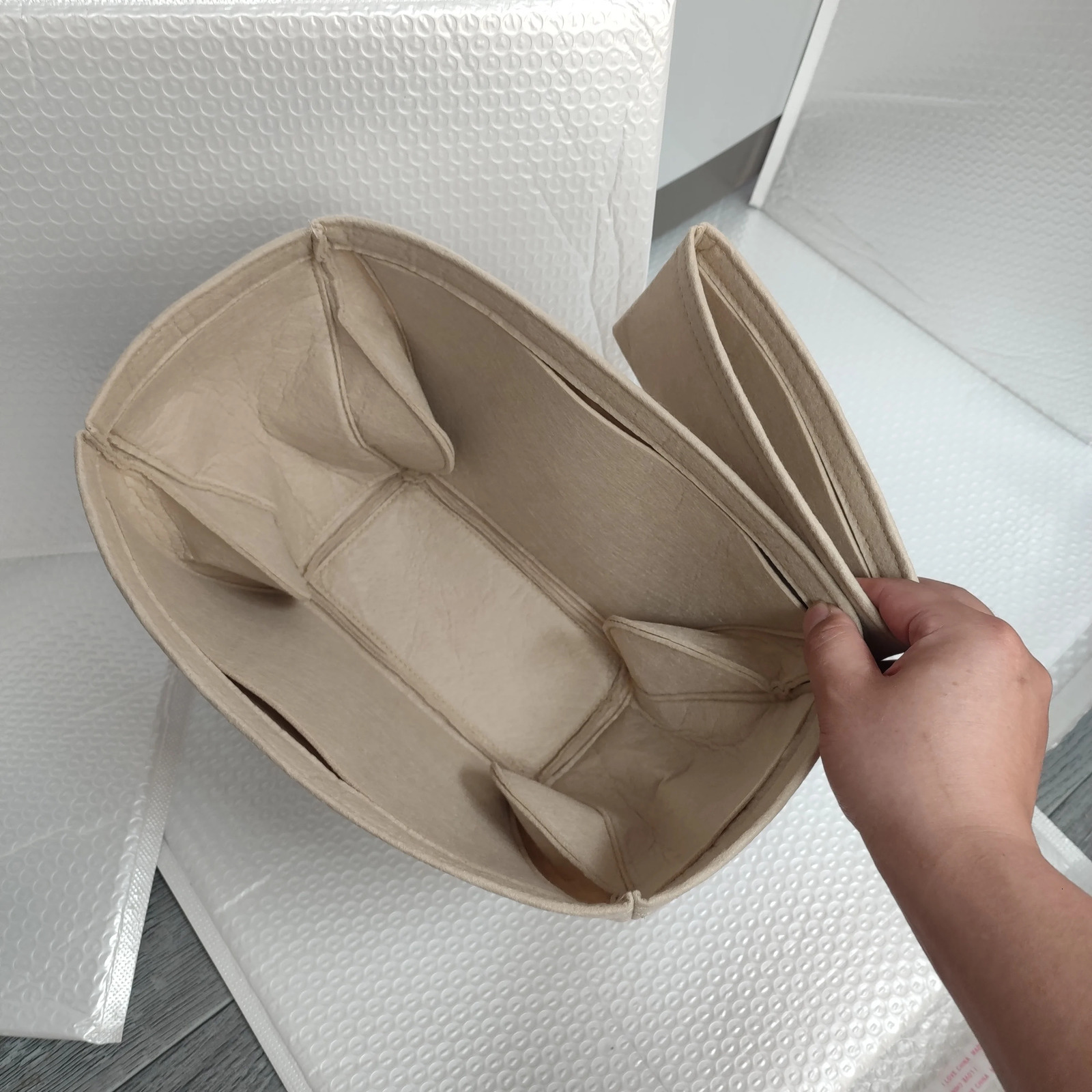 Bag style storage bag and organization to maintain shape lined with wallet bag style organizer inserted for bicycles and mini handbags for bicycles 25