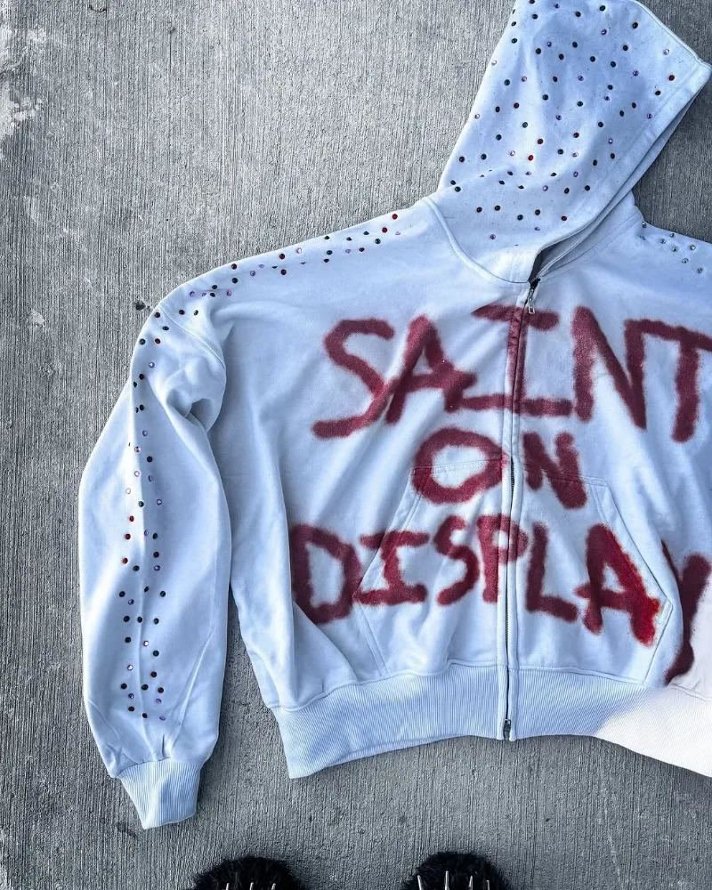 Harajuku Retro Trendy Cartoon Letter Printing Super Large Hoodie Mens Y2k American Street Fashion Zipper Sweatshirt Womens 250318