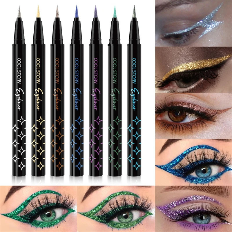 7Colors Glitter Eyeliner Long Lasting Eyeshadow Eyeliner Waterproof Liquid Eyeliner Non-smudge Holiday Parties Makeup Cosmetics 250324
