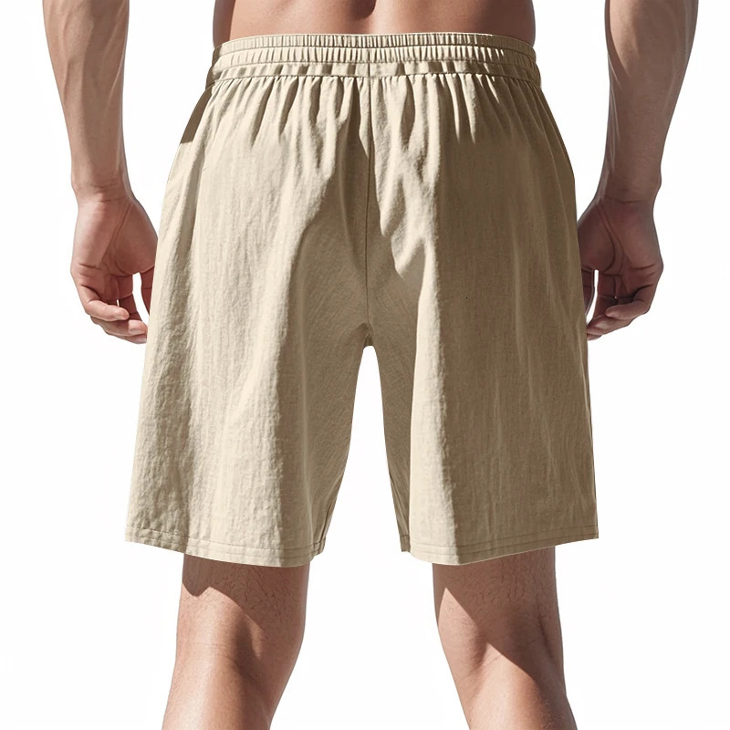 2025 Summer Mens Thin Linen Breathable Beach Sports and Leisure Loose Five Cent Shorts for Men 250325
