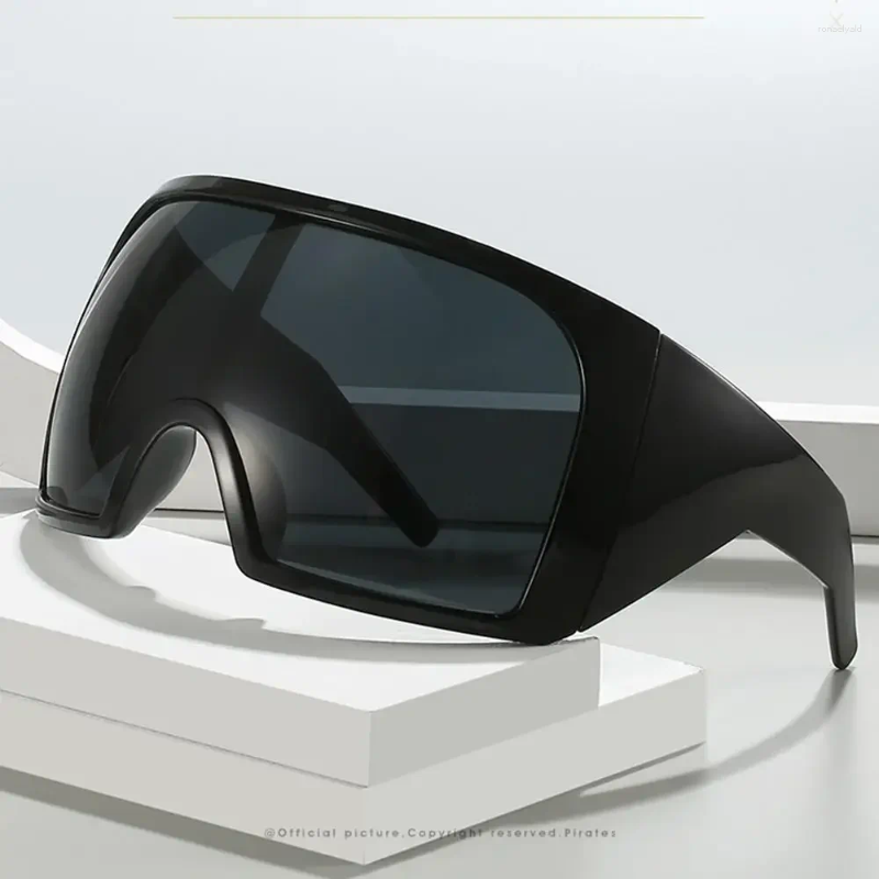 Sunglasses Men Women Big Frame Black Shades Luxury Brand Design Punk Sun Glasses One Piece Oversize Fashion Y2k Wrap Around