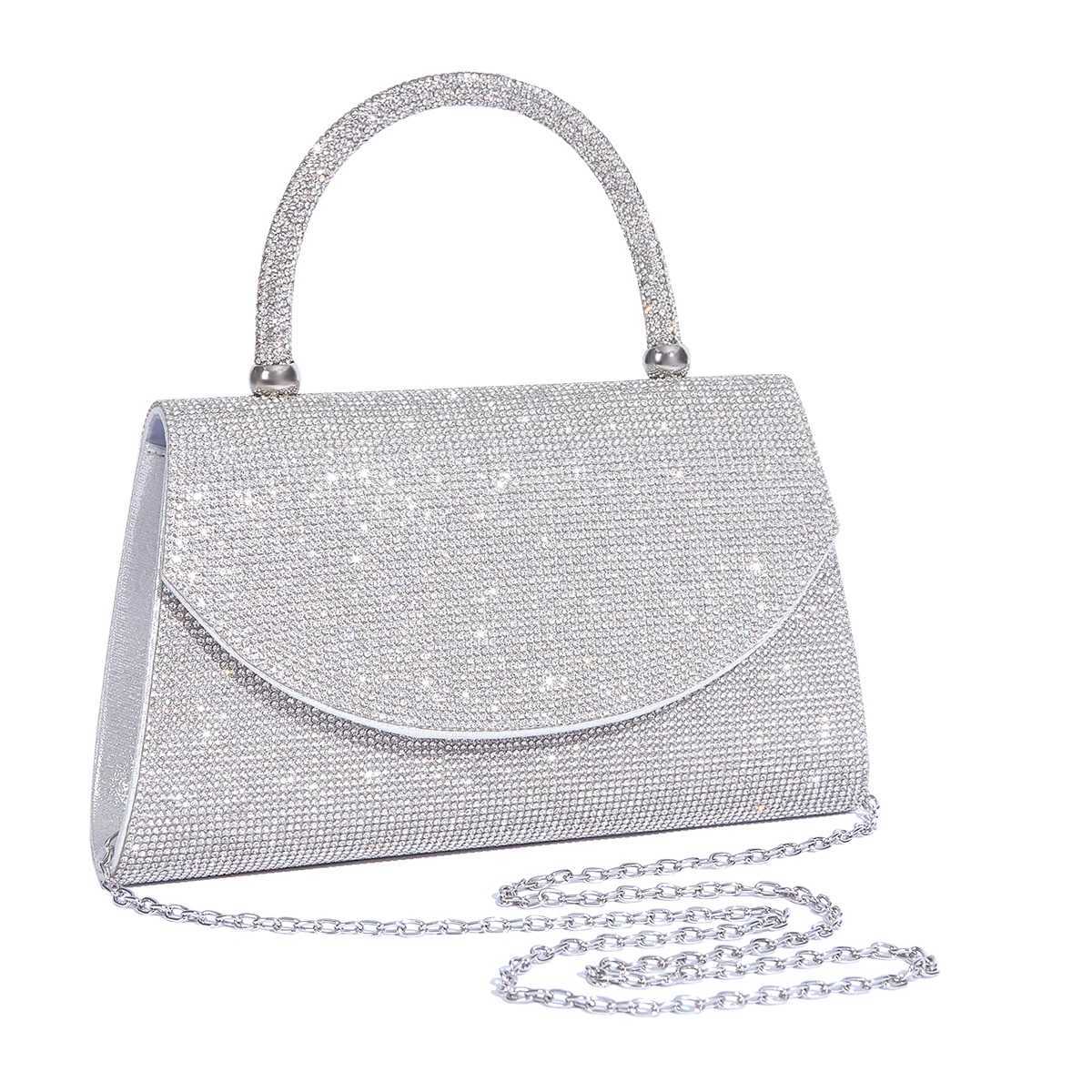 rhinestone handbag party sparkling evening bag fashionable shoulder bag wedding silver bag womens wallet Z250324