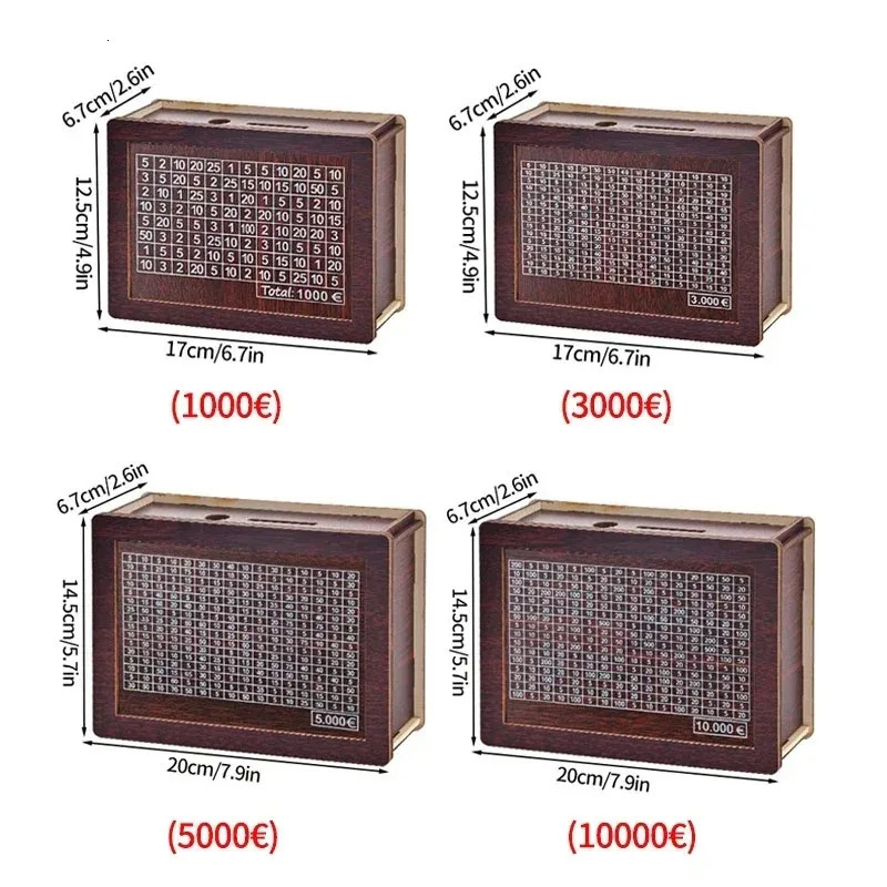 Euro Saving Money Box Piggy Bank Cash Wooden Savings Challenge Box with Money Target Numbers Tirelire Alcancia Spaarpot 250325
