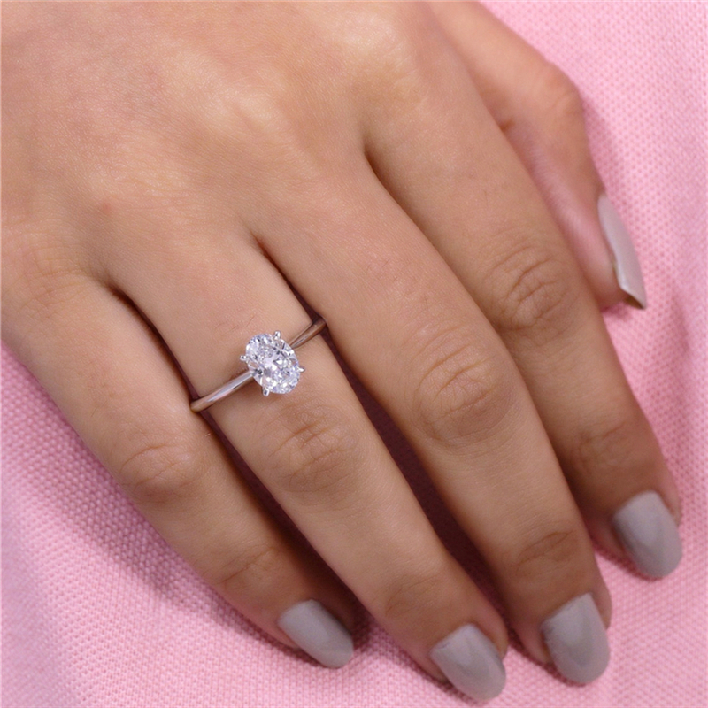 Jewelry Fashion Simple Design Real Gold Ring 1.0 Carat Oval Shape Lab Grown Diamond Engagement Ring For Women 14K White Gold