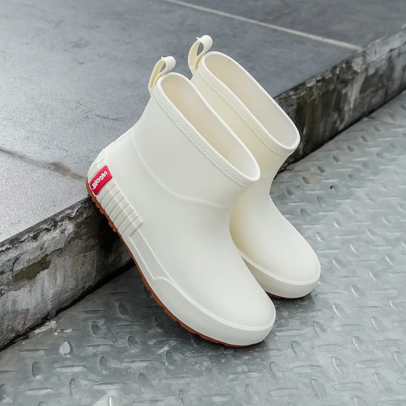 1 pair of white womens low top rain boots anti slip and waterproof short tube water shoes lightweight wearresistant 250317