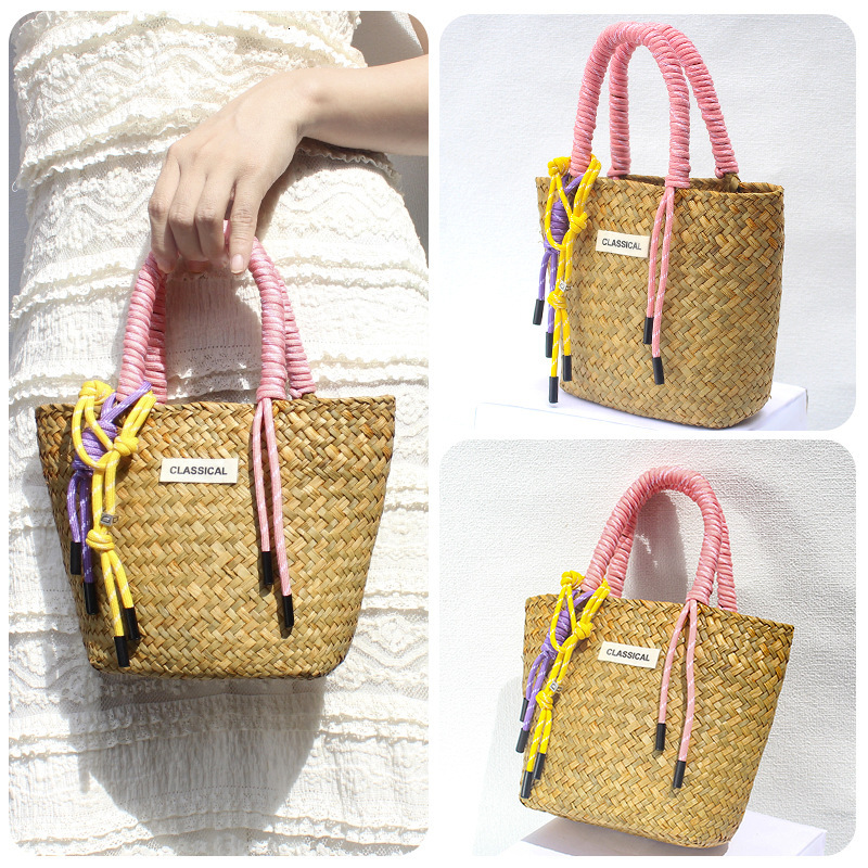 Straw Festive Wedding Bridesmaids Hand Gift Handbag Hand-woven Festival Company Annual Meeting Full Moon Hand Bag for Women