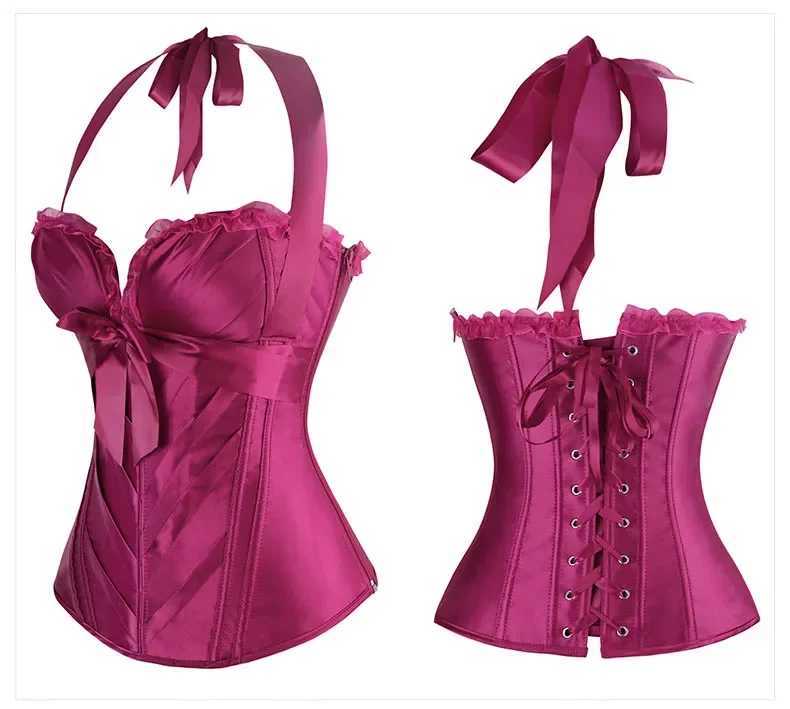 Burlesque Corsets and Bustiers sexy Cup Cprset Halter satin corset with shoulder straps plus size corset vest retro W250325
