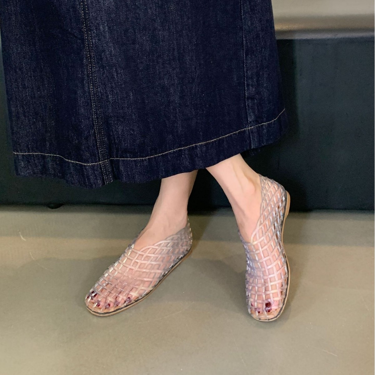 2025 Summer New Cave Shoes Anti slip Crystal Jelly Sandals Transparent Mesh Lace Designer Fashion Sandals