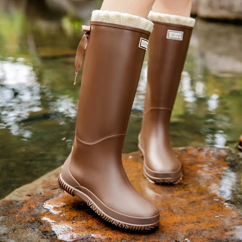 Fashionable Couple High Tube Rain Boots Winter Cotton Warm Ladies Waterproof Rubber Men Outdoor Water 250317