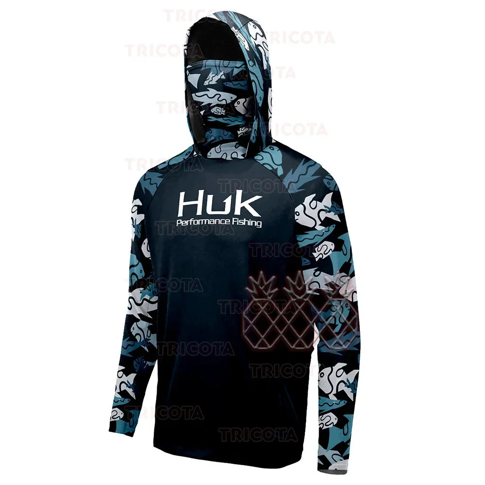 HUK UPF 50long sleeved hooded fishing shirt quick drying sports breathable UV protective mens 250314