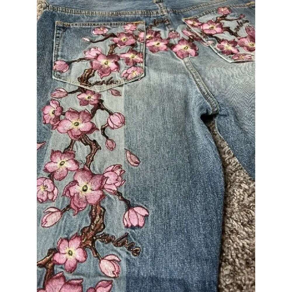 Women's Wear Retro Cherry Blossom Embroidery Baggy Jeans Women Y2k Haruku Hip Hop Casual Joker Wide Trousers American Gothic Street Wear
