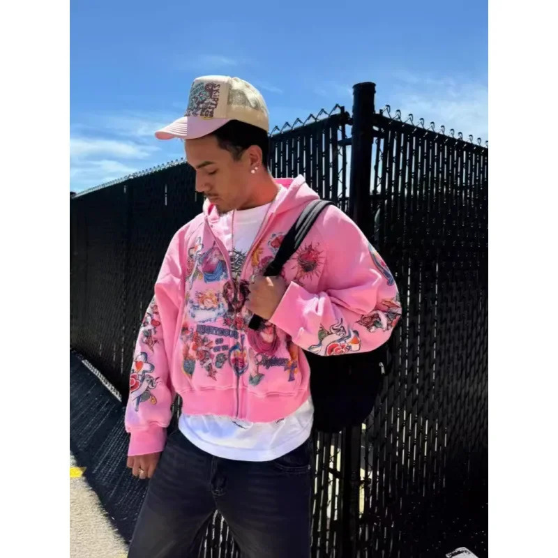 American retro rock letter printed hooded sweatshirt Harajuku loose fit couple matching casual streetwear 250324